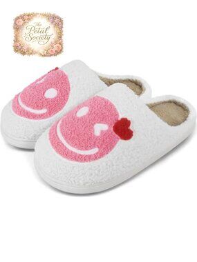 Smile Face Slippers Memory Foam Retro Soft Plush Warm Cozy Non-Slip House